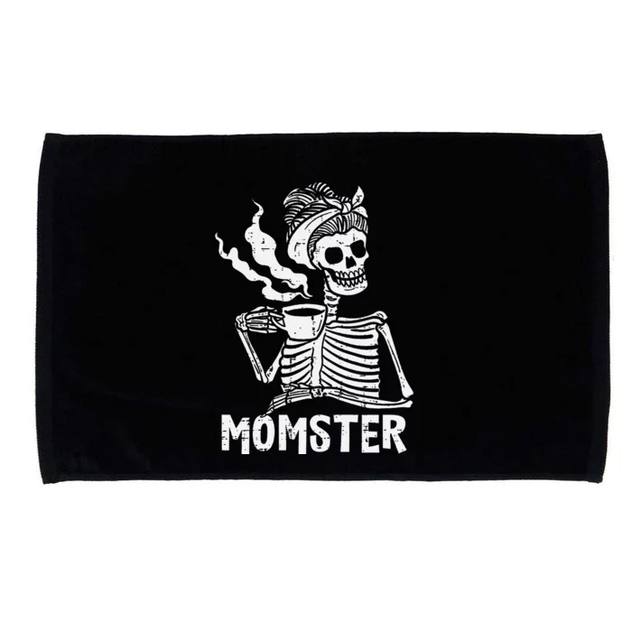 Momster Skeleton Coffee Funny Halloween Mom Mama Microfiber Hand Towel