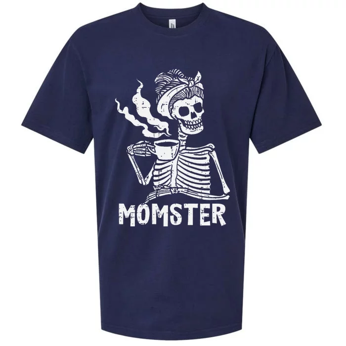 Momster Skeleton Coffee Funny Halloween Mom Mama Sueded Cloud Jersey T-Shirt