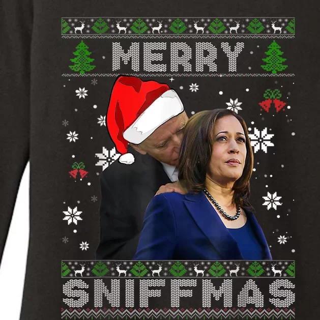 Merry Sniffmas Christmas Anti Biden Ugly Christmas Sweater Womens CVC Long Sleeve Shirt