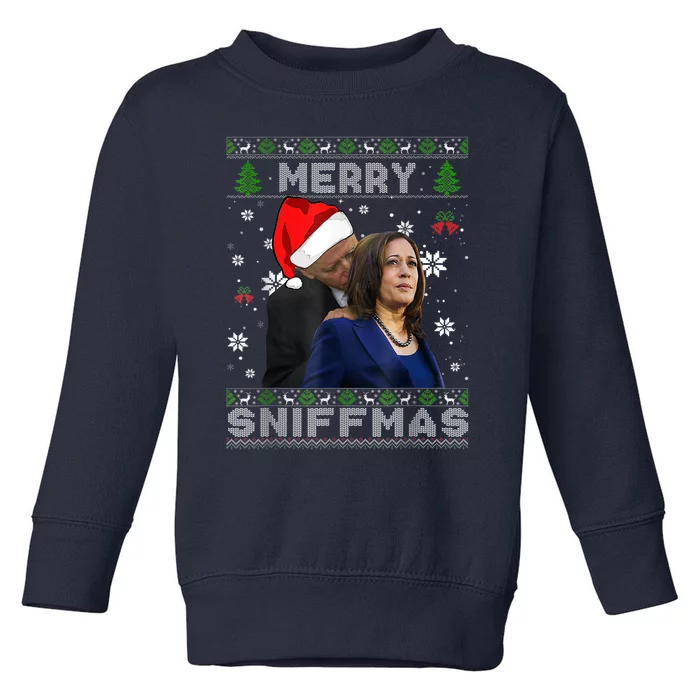 Merry Sniffmas Christmas Anti Biden Ugly Christmas Sweater Toddler Sweatshirt