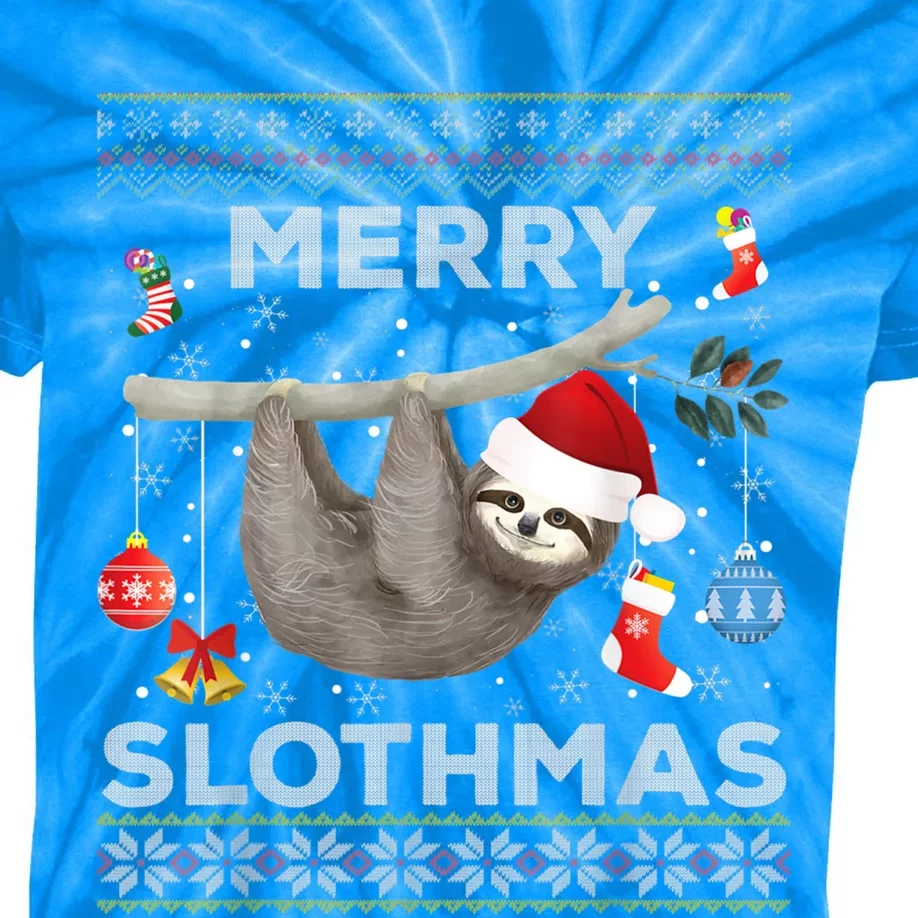 Merry Slothmas Christmas Sloth Lover Ugly Sweater Cute Gift Kids Tie-Dye T-Shirt