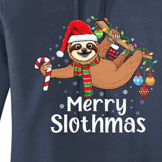 Merry Slothmas Cute Xmas Sloth Santa Hat Christmas Sloth Women's Pullover Hoodie