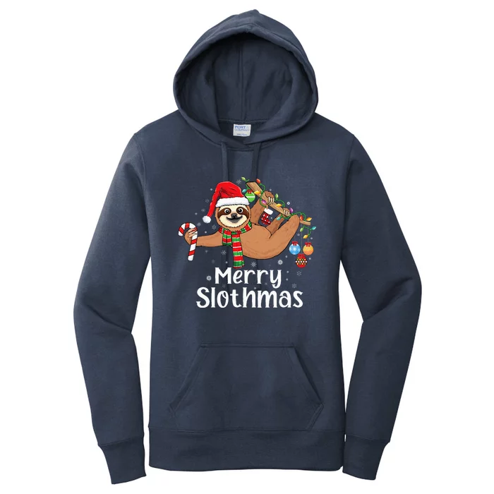 Merry Slothmas Cute Xmas Sloth Santa Hat Christmas Sloth Women's Pullover Hoodie