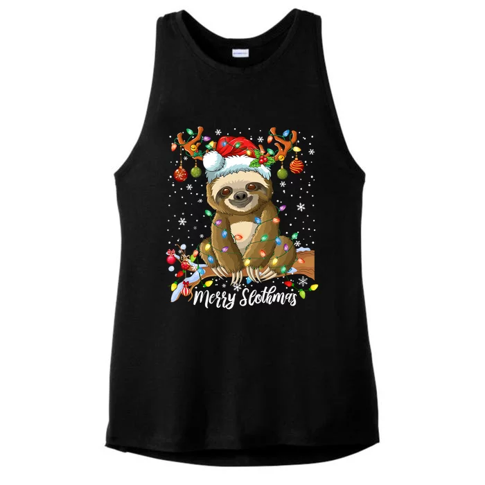 Merry Slothmas Christmas Sloth Lover Xmas Pajamas Christmas Cool Gift Ladies Tri-Blend Wicking Tank