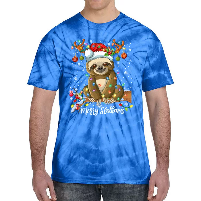 Merry Slothmas Christmas Sloth Lover Xmas Pajamas Christmas Cool Gift Tie-Dye T-Shirt