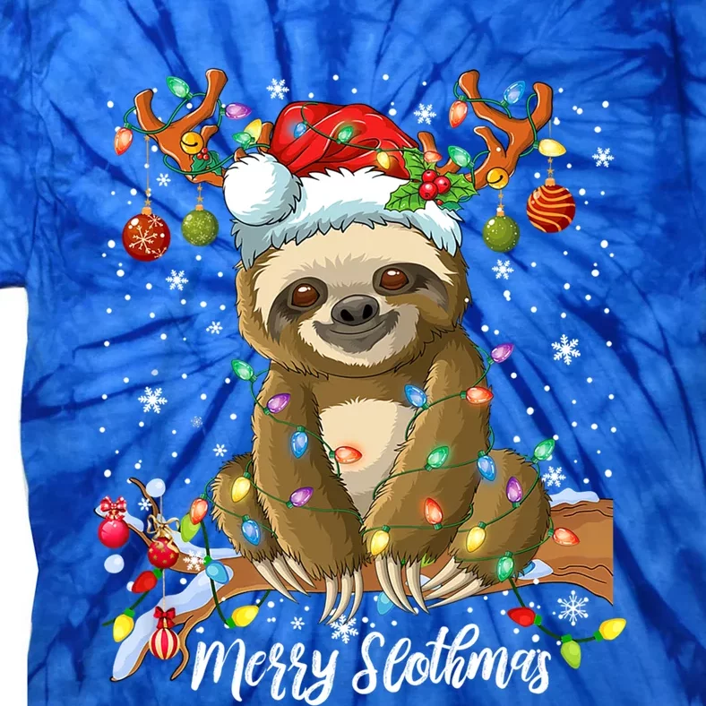 Merry Slothmas Christmas Sloth Lover Xmas Pajamas Christmas Cool Gift Tie-Dye T-Shirt