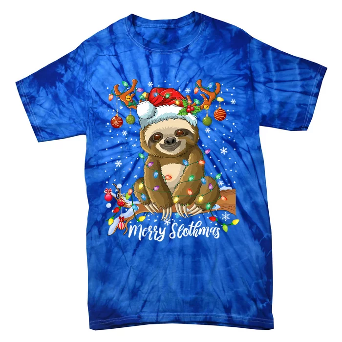 Merry Slothmas Christmas Sloth Lover Xmas Pajamas Christmas Cool Gift Tie-Dye T-Shirt