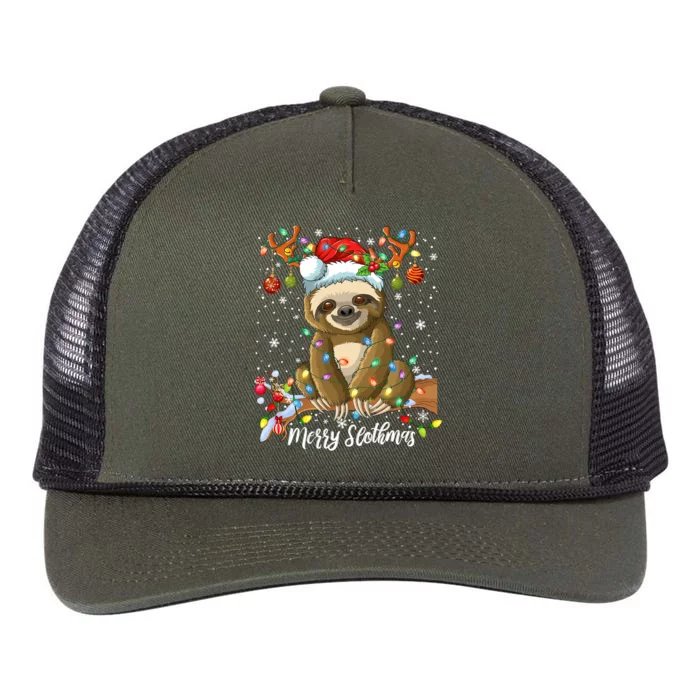 Merry Slothmas Christmas Sloth Lover Xmas Pajamas Christmas Cool Gift Retro Rope Trucker Hat Cap