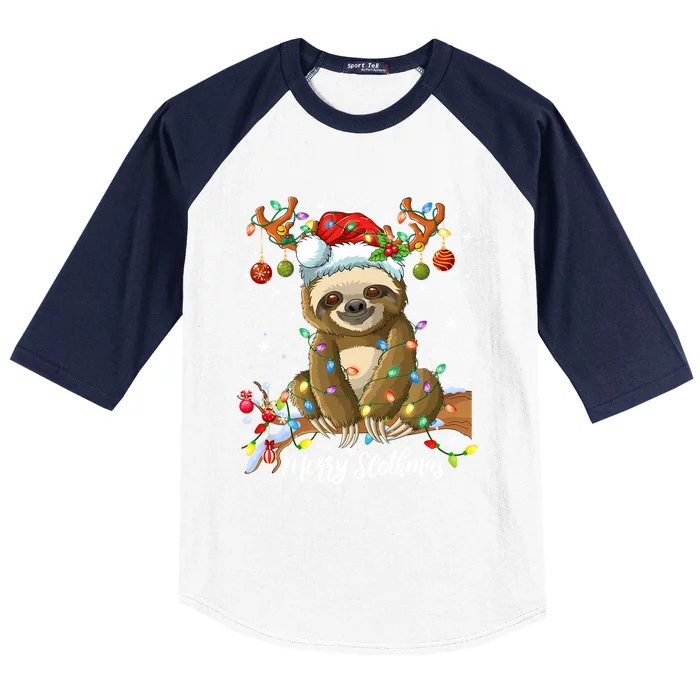 Merry Slothmas Christmas Sloth Lover Xmas Pajamas Christmas Cool Gift Baseball Sleeve Shirt