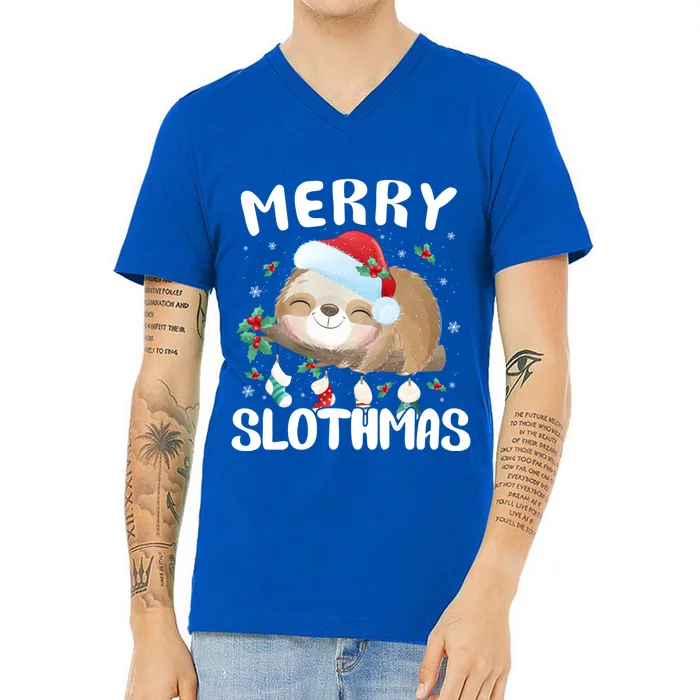 Merry Slothmas Christmas Pajama For Sloth Lovers Gift V-Neck T-Shirt