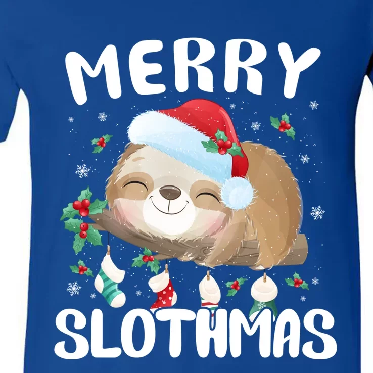 Merry Slothmas Christmas Pajama For Sloth Lovers Gift V-Neck T-Shirt