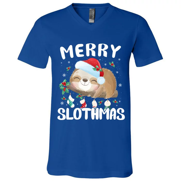 Merry Slothmas Christmas Pajama For Sloth Lovers Gift V-Neck T-Shirt