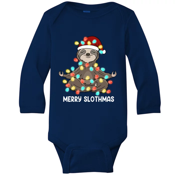 Merry Slothmas Christmas Sloth Pajamas Santa Hat Xmas Sloth Gift Baby Long Sleeve Bodysuit