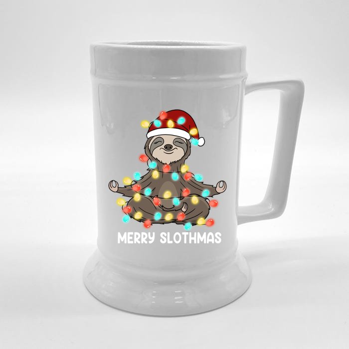 Merry Slothmas Christmas Sloth Pajamas Santa Hat Xmas Sloth Gift Front & Back Beer Stein