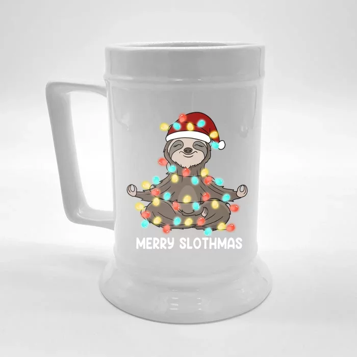 Merry Slothmas Christmas Sloth Pajamas Santa Hat Xmas Sloth Gift Front & Back Beer Stein