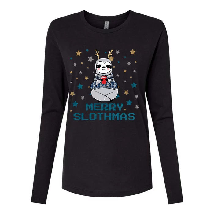 Merry Slothmas Cute Christmas Sloth Gift Womens Cotton Relaxed Long Sleeve T-Shirt