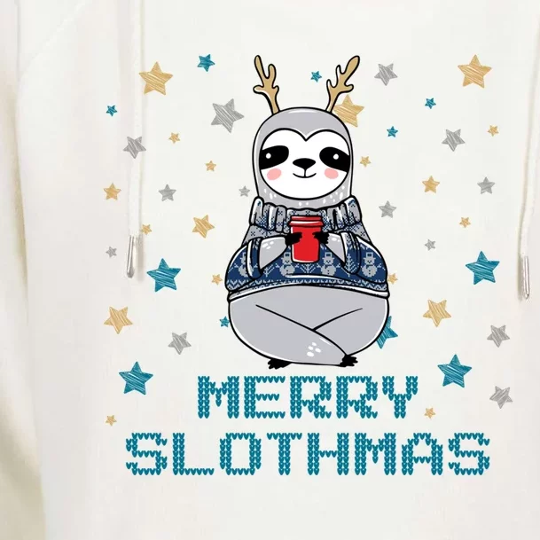 Merry Slothmas Cute Christmas Sloth Gift Womens Funnel Neck Pullover Hood