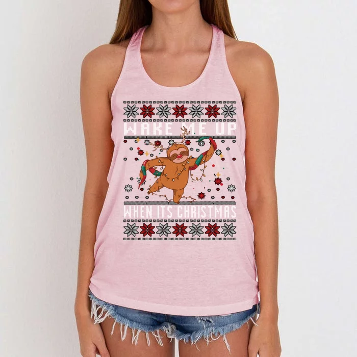 Merry Slothmas Christmas Pyjamas For Sloth Lovers Gift Women's Knotted Racerback Tank