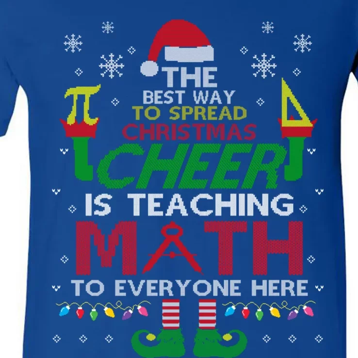 Math Spread Christmas Cheer Teach Math To Everyone Here Elf Cool Gift V-Neck T-Shirt