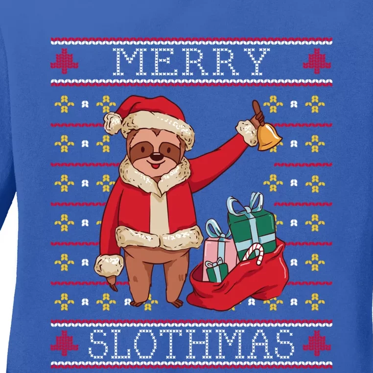 Merry Slothmas Cute Ringing Sloth Xmas Christmas Show Time Cool Gift Ladies Long Sleeve Shirt