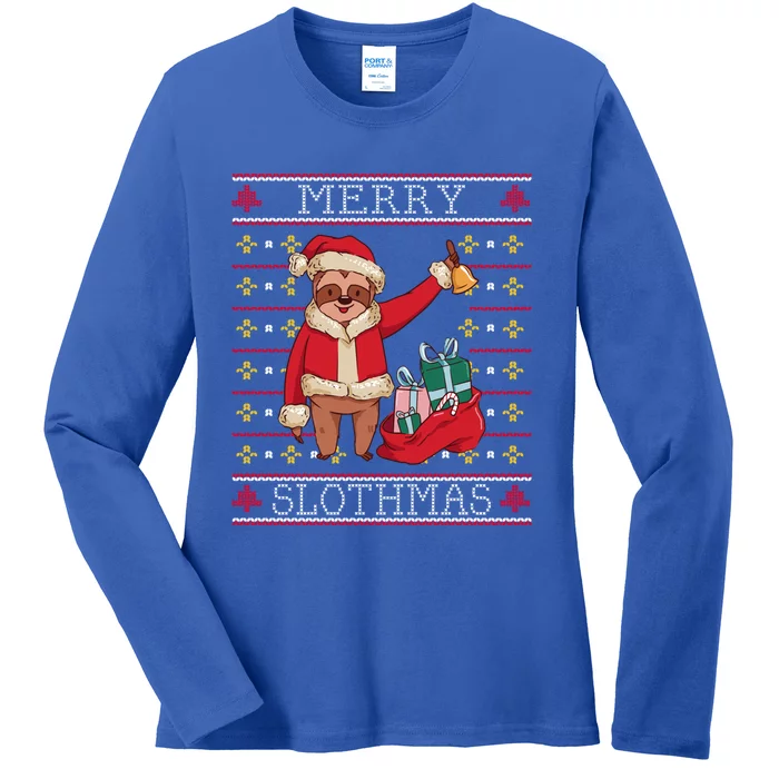 Merry Slothmas Cute Ringing Sloth Xmas Christmas Show Time Cool Gift Ladies Long Sleeve Shirt