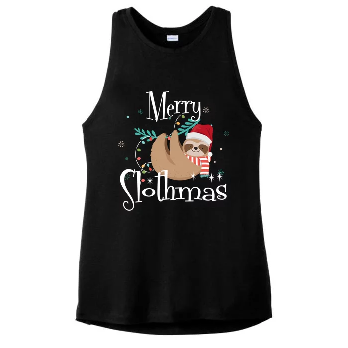 Merry Slothmas Cute Sloth Christmas Pajama Gift Ladies Tri-Blend Wicking Tank