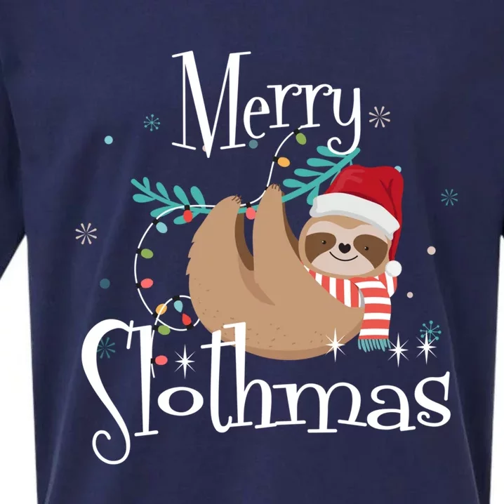 Merry Slothmas Cute Sloth Christmas Pajama Gift Sueded Cloud Jersey T-Shirt