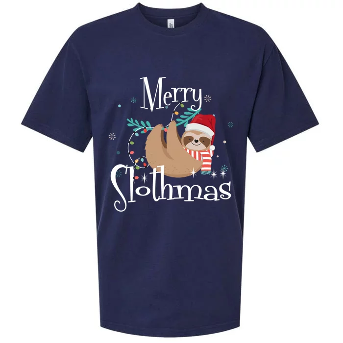 Merry Slothmas Cute Sloth Christmas Pajama Gift Sueded Cloud Jersey T-Shirt