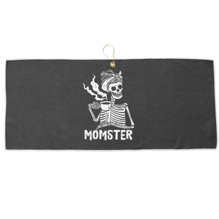 Momster Skeleton Coffee Funny Halloween Mom Mama Large Microfiber Waffle Golf Towel