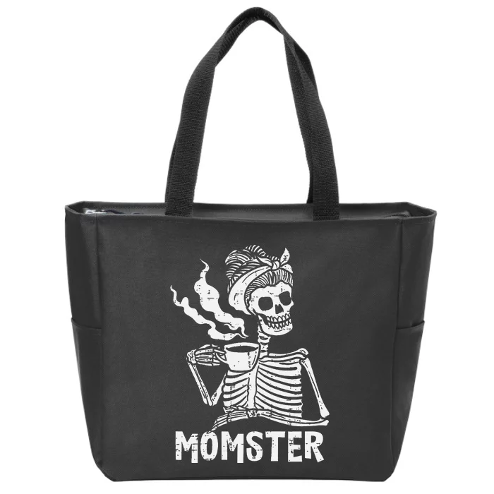 Momster Skeleton Coffee Funny Halloween Mom Mama Zip Tote Bag