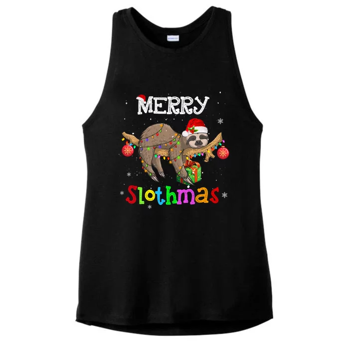 Merry Slothmas Christmas Pajama For Sloth Lovers Gift Ladies Tri-Blend Wicking Tank