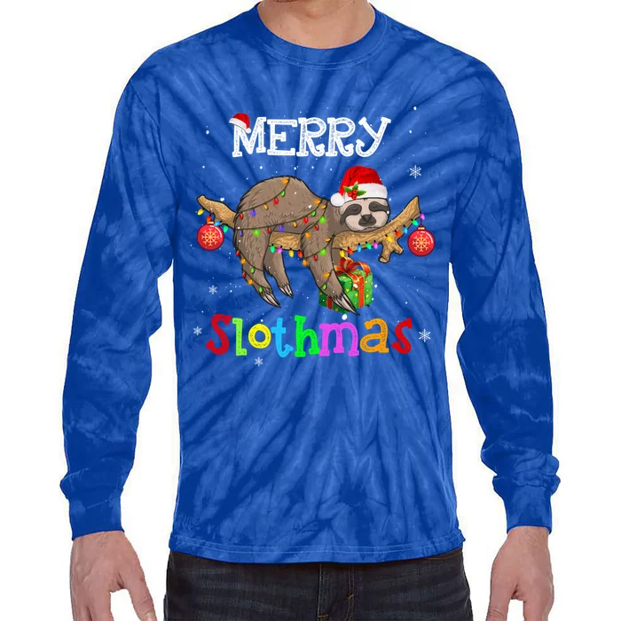 Merry Slothmas Christmas Pajama For Sloth Lovers Gift Tie-Dye Long Sleeve Shirt