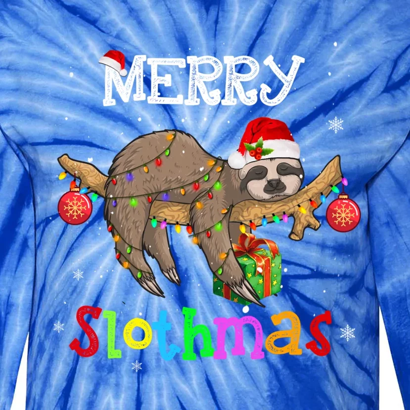 Merry Slothmas Christmas Pajama For Sloth Lovers Gift Tie-Dye Long Sleeve Shirt