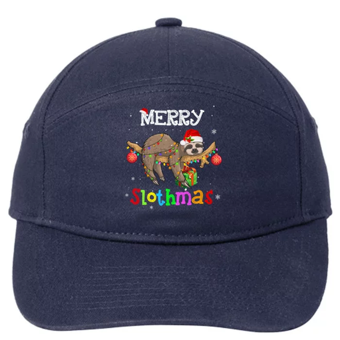 Merry Slothmas Christmas Pajama For Sloth Lovers Gift 7-Panel Snapback Hat