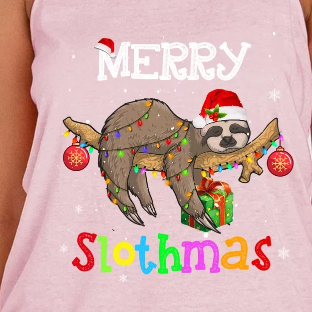 Merry Slothmas Christmas Pajama For Sloth Lovers Gift Women's Knotted Racerback Tank