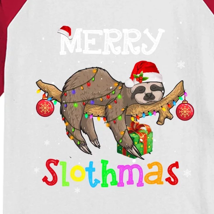 Merry Slothmas Christmas Pajama For Sloth Lovers Gift Kids Colorblock Raglan Jersey