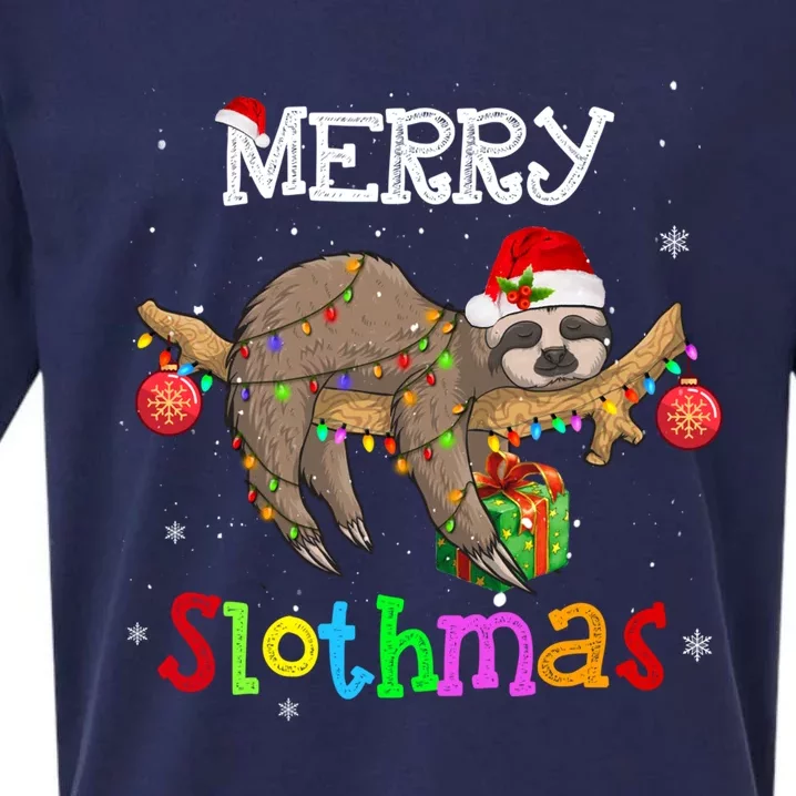 Merry Slothmas Christmas Pajama For Sloth Lovers Gift Sueded Cloud Jersey T-Shirt