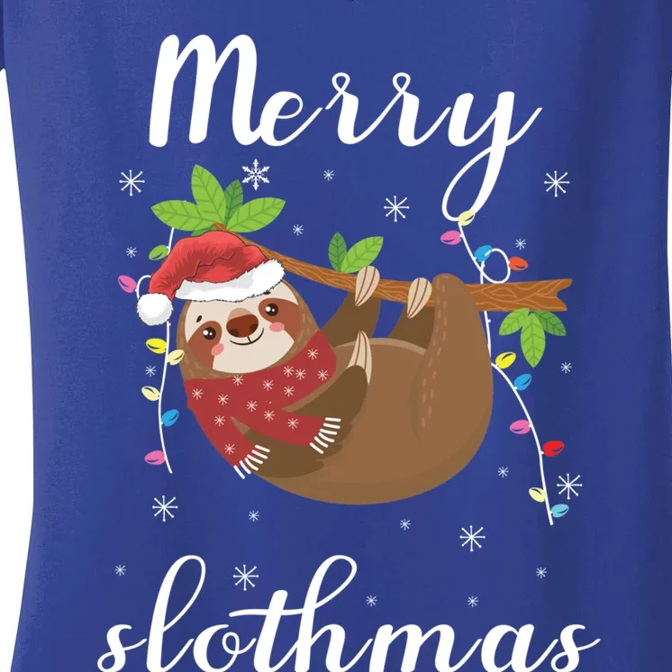 Merry Slothmas Christmas Sloth Family Matching Cute Gift Women's V-Neck T-Shirt