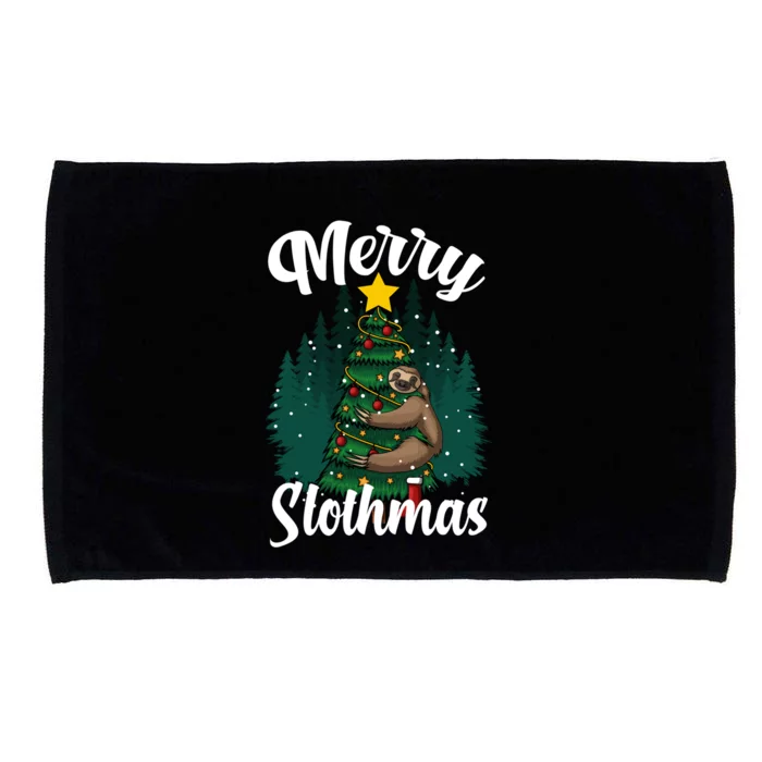 Merry Slothmas Christmas Sloth Hanging Off A Tree Pajamas Gift Microfiber Hand Towel