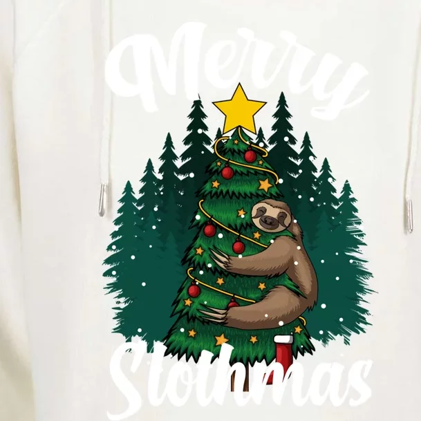 Merry Slothmas Christmas Sloth Hanging Off A Tree Pajamas Gift Womens Funnel Neck Pullover Hood