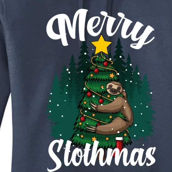 Merry Slothmas Christmas Sloth Hanging Off A Tree Pajamas Gift Women's Pullover Hoodie