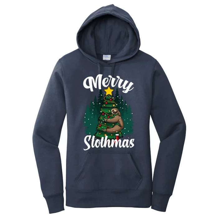 Merry Slothmas Christmas Sloth Hanging Off A Tree Pajamas Gift Women's Pullover Hoodie