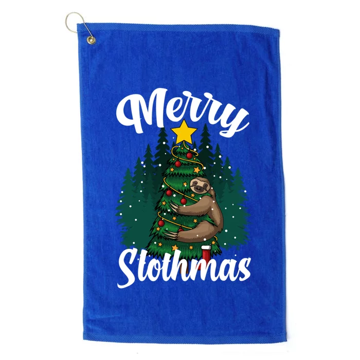 Merry Slothmas Christmas Sloth Hanging Off A Tree Pajamas Gift Platinum Collection Golf Towel