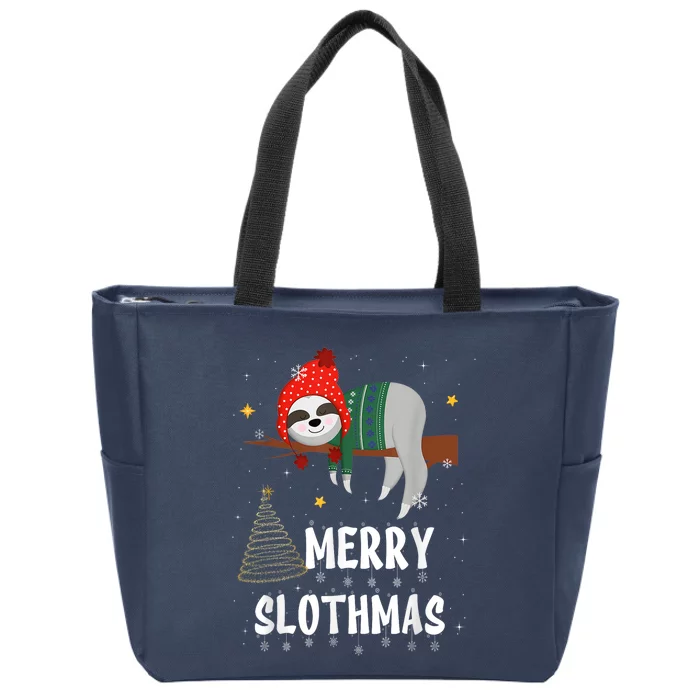 Merry Slothmas Christmas Pajama For Sloth Lovers Zip Tote Bag