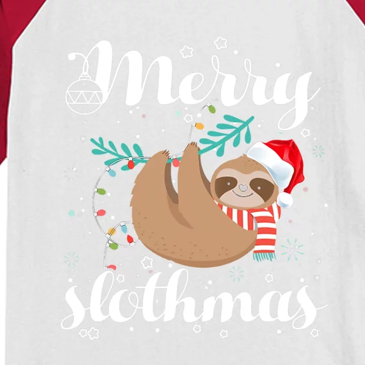 Merry Slothmas Christmas Pajama For Sloth Lovers Gift Kids Colorblock Raglan Jersey