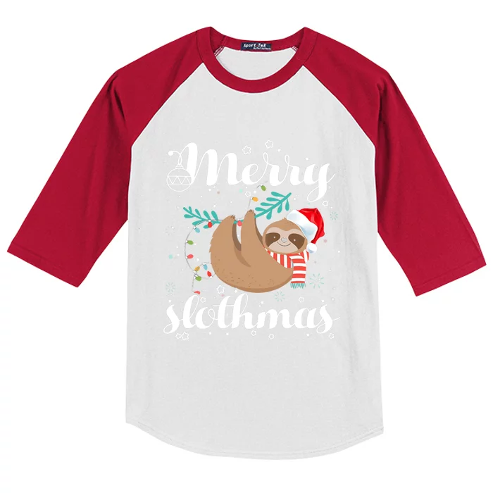 Merry Slothmas Christmas Pajama For Sloth Lovers Gift Kids Colorblock Raglan Jersey