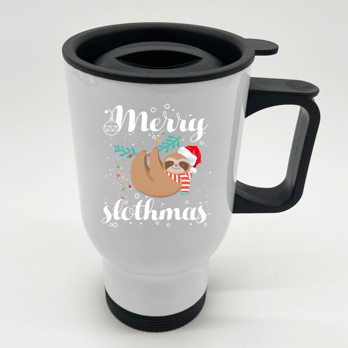 Merry Slothmas Christmas Pajama For Sloth Lovers Gift Front & Back Stainless Steel Travel Mug