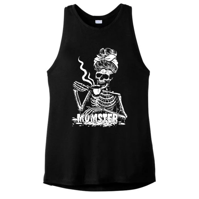 Momster Skeleton Coffee Funny Halloween Mom Mama Cute Gift Ladies Tri-Blend Wicking Tank