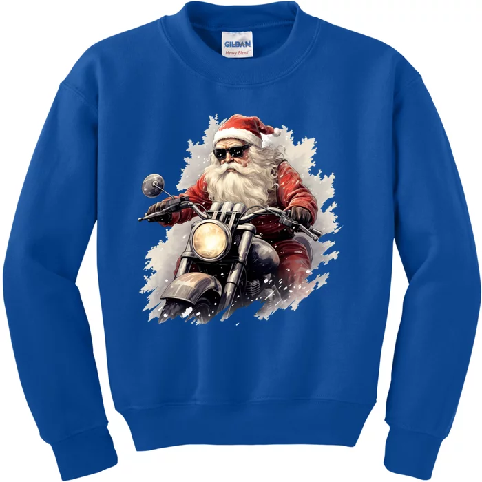 Motorcycling Santa Claus Christmas Is Coming Gift Kids Sweatshirt