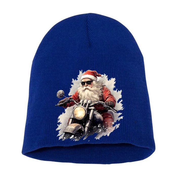 Motorcycling Santa Claus Christmas Is Coming Gift Short Acrylic Beanie